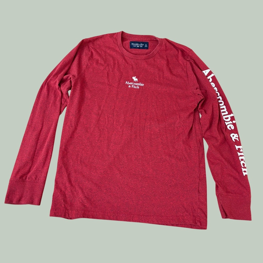 Abercrombie & Fitch Womens Long Sleeve Soft A&F Tee Red Heather Logo Small